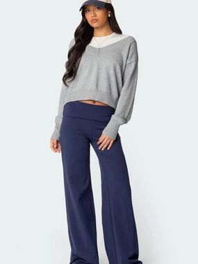 Edikted Navy Wide-Leg Pull-On Lounge Pants